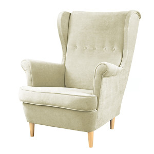 Fotel uszak Malmo beżowy w tkaninie Easy Clean na bukowych nóżkach HOMEBOOK