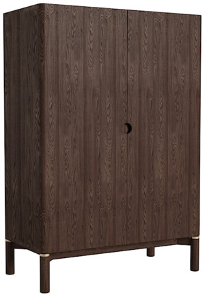 Wysoka komoda drewniana Tharoe 130 cm ze złotym zdobieniem dąb espresso Wyprzedaż