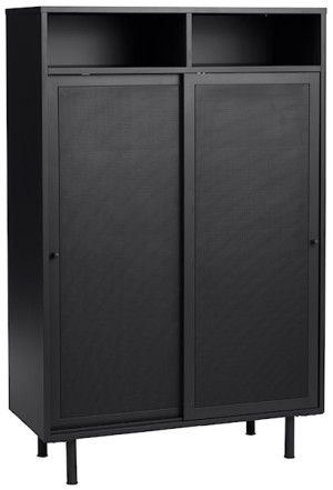 Regał Sonaves 140 cm metalowy z przesuwnymi drzwiami czarny Wyprzedaż