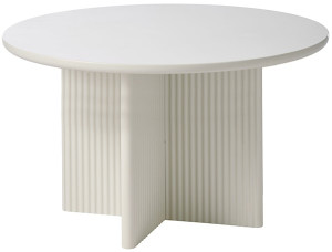 Stół okrągły Athenise 110 cm podstawa krzyżowa lamele jasnoszary Wyprzedaż