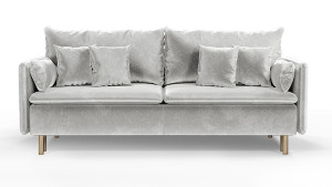 Kanapa z funkcją spania trzyosobowa Gennario z pojemnikiem na złotych nogach jasnoszara welur łatwoczyszczący HOMEBOOK kanapa z funkcją spania