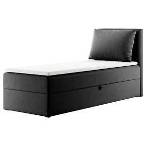 Łóżko kontynentalne 100x200 cm Fayence z pojemnikiem i topperem jednoosobowe szare lewostronne HOMEBOOK