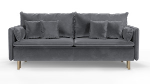 Kanapa z funkcją spania trzyosobowa Gennario z pojemnikiem na złotych nogach ciemnoszara welur łatwoczyszczący HOMEBOOK kanapa z funkcją spania