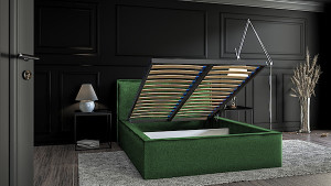 Łóżko tapicerowane 160x200 cm Lucera z pojemnikiem zielone szenil HOMEBOOK