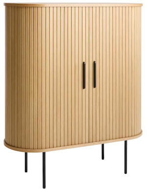 Komoda wysoka Gativel 100 cm z uchwytami na kieliszki lamele dąb naturalny Wyprzedaż