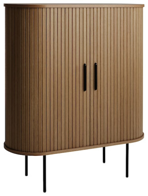 Komoda wysoka Gativel 100 cm z uchwytami na kieliszki lamele dąb palony Wyprzedaż