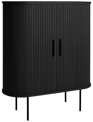 Komoda wysoka Gativel 100 cm z uchwytami na kieliszki lamele dąb czarny Wyprzedaż