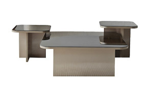 Zestaw trzech stolików kawowych Nosewell z lustrzanym blatem beżowy/ dymione lustro Wyprzedaż