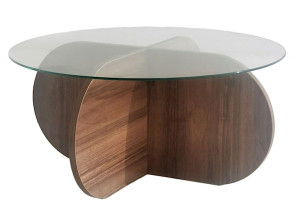 Stolik kawowy okrągły Klissay 75x75 cm szklany blat/ orzech Wyprzedaż