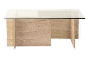 Stolik kawowy Hevings niski 105x65 szkło/trawetyn