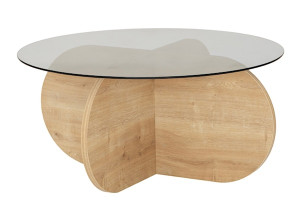 Stolik kawowy okrągły Klissay 75x75 cm szklany dymiony blat/ dąb Wyprzedaż