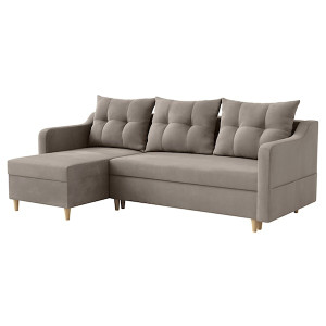 Narożnik rozkładany z funkcją spania Bernial L-kształtny z pojemnikiem uniwersalny beżowy HOMEBOOK