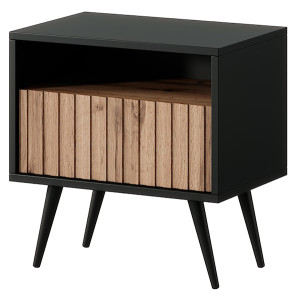 Szafka nocna Bello z szufladą z lamelowym frontem czarna/dąb wotan HOMEBOOK