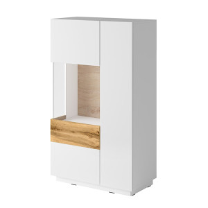 Komoda dwudrzwiowa Galaka wysoka lewostronna Biały / Biały połysk / Dąb wotan HOMEBOOK