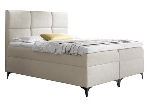 Łóżko kontynentalne Firome 200x200 z dwoma pojemnikami, materacem i topperem kremowe hydrofobowe HOMEBOOK