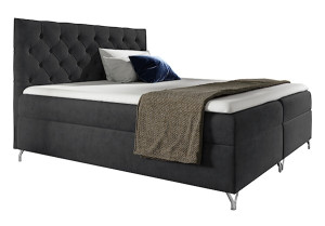 Łóżko kontynentalne Lozanna 120x200 z dwoma pojemnikami, materacem i topperem ciemnoszare HOMEBOOK