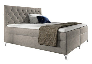 Łóżko kontynentalne Lozanna 180x200 z dwoma pojemnikami, materacem i topperem beżowe HOMEBOOK