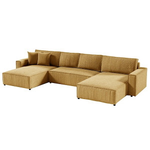 Narożnik rozkładany z funkcją spania Farese U żółty sztruks HOMEBOOK