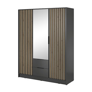Szafa z lustrem Karette trzydrzwiowa grafitowa lamele dąb artisan HOMEBOOK