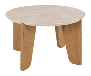 Stolik kawowy Kardly okrągły 80x80 cm trawertyn/ dąb Wyprzedaż