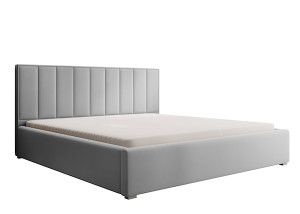 Łóżko tapicerowane 140x200 cm Rinus z pojemnikiem jasnoszare w tkaninie hydrofobowej HOMEBOOK
