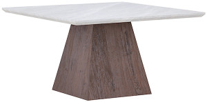 Stolik kawowy Morvene jasnoszary marmur z podstawą orzech Wyprzedaż