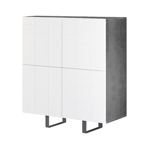 Włoska komoda czterodrzwiowa Antoinettie 110 cm z przetworzonych butelek PET Beton/Biały HOMEBOOK