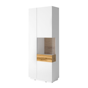 Witryna dwudrzwiowa Galaka prawostronna Biały / Biały połysk / Dąb wotan HOMEBOOK