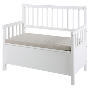 Ławka do przedpokoju Kotoriba 48x90 cm biała z oparciem i schowkiem HOMEBOOK