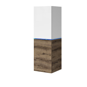 Witryna Bisko 35 cm z oświetleniem LED Biały mat / Biały połysk / Dąb monastery