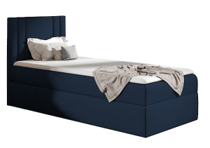 Łóżko kontynentalne jednosobowe Dulmo Mini 100x200 z pojemnikiem i topperem granatowe hydrofobowe HOMEBOOK