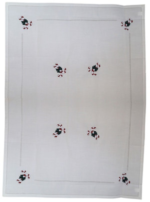 Obrus świąteczny Sidolle 180x140 cm biały z kolorowymi laskami