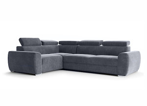 Narożnik rozkładany z funkcją spania Danles L-kształtny z pięcioma regulowanymi zagłówkami i pojemnikiem grafitowy welur hydrofobowy lewostronny HOMEBOOK