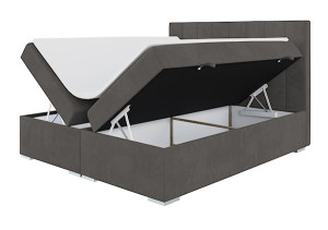 Łóżko kontynentalne 160x200 cm Alenna z pojemnikami i topperem ciemnoszare welur hydrofobowy HOMEBOOK
