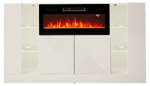 Komoda czterodrzwiowa Darica 160 cm z kominkiem elektrycznym biały mat / biały połysk HOMEBOOK