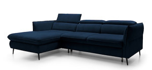 Narożnik rozkładany z funkcją spania Beira z pojemnikiem granatowy prawostronny HOMEBOOK