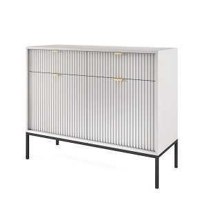 Komoda dwudrzwiowa Vellore 104 cm szara z ryflowanymi frontami i złotymi uchwytami HOMEBOOK