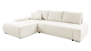 Narożnik z funkcją spania Magliano L-kształtny z pojemnikiem kremowy sztruks lewostronny Wyprzedaż
