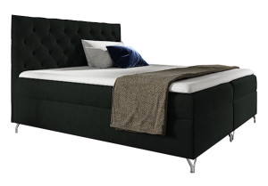 Łóżko kontynentalne Lozanna 120x200 z dwoma pojemnikami, materacem i topperem ciemnozielone HOMEBOOK