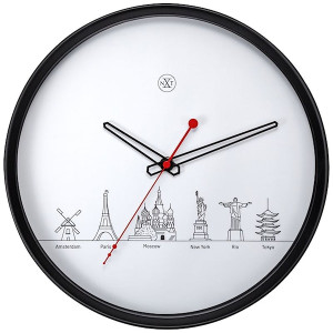 Zegar ścienny World Tour średnica 30 cm czarno-biały
