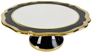 Patera Sanclon średnica 28 cm biało-czarna ze złotymi zdobieniami Wyprzedaż