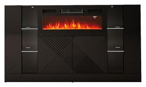 Komoda czterodrzwiowa Darica 160 cm z kominkiem elektrycznym czarny mat / czarny połysk HOMEBOOK
