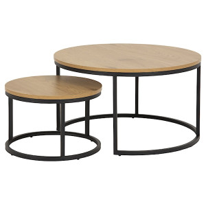 Zestaw dwóch stolików kawowych okrągłych Birgita dąb HOMEBOOK