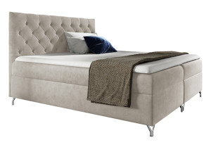 Łóżko kontynentalne Lozanna 160x200 z dwoma pojemnikami, materacem i topperem szarobeżowe HOMEBOOK