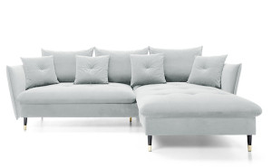 Narożnik rozkładany z funkcją spania Balze L-kształtny z pojemnikiem jasnoszary velvet hydrofobowy prawostronny HOMEBOOK