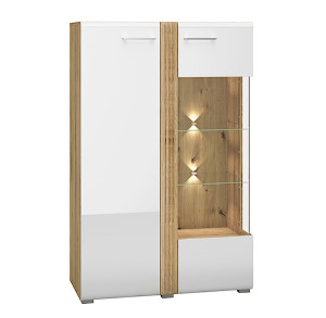 Witryna dwudrzwiowa Fandri 92 cm prawostronna Dąb castello / Biały połysk