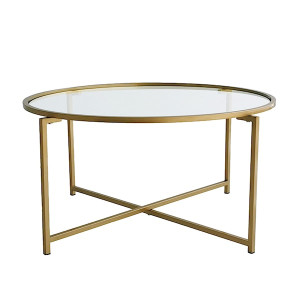 Stolik kawowy Geduly szklany ze złotą ramą średnica 83 cm HOMEBOOK