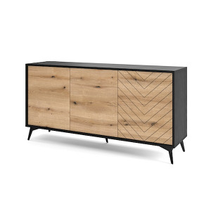 Komoda trzydrzwiowa Boulia 154 cm czarna/dąb Evoke jodełka HOMEBOOK