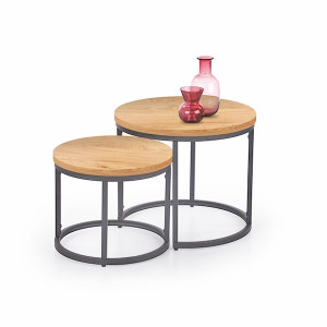 Zestaw stolików kawowych Yese o średnicy 53cm i 43 cm dąb złoty - czarny HOMEBOOK