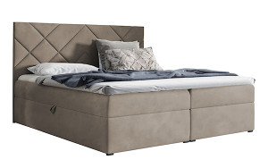 Łóżko kontynentalne Mubappa 180x200 z dwoma pojemnikami, materacem i topperem jasnobrązowe hydrofobowe HOMEBOOK